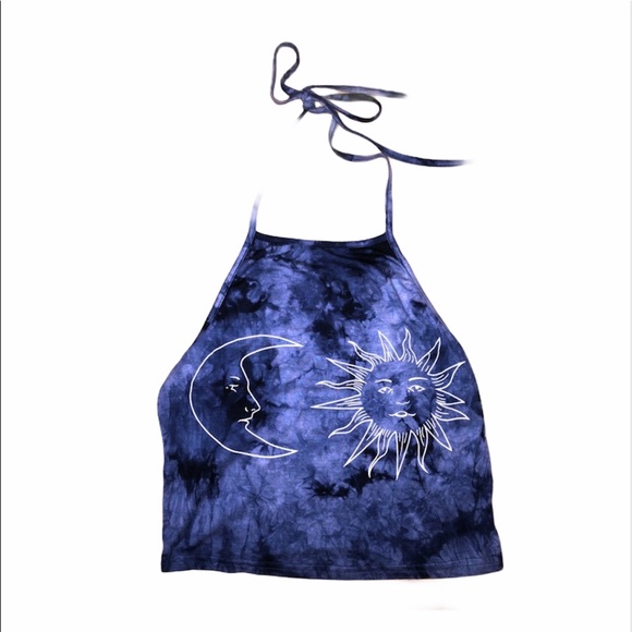 Tops - Sun & Moon Blue Tie-Dye Halter Top